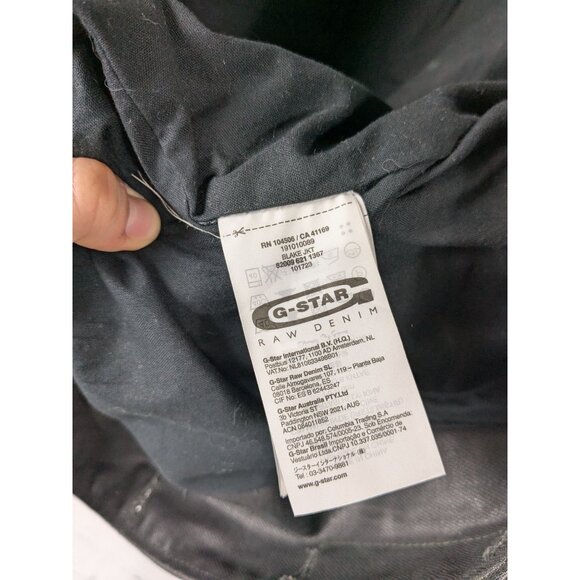 G STAR RAW Black Waxed Denim Jacket Biker Alt - Picture 7 of 15